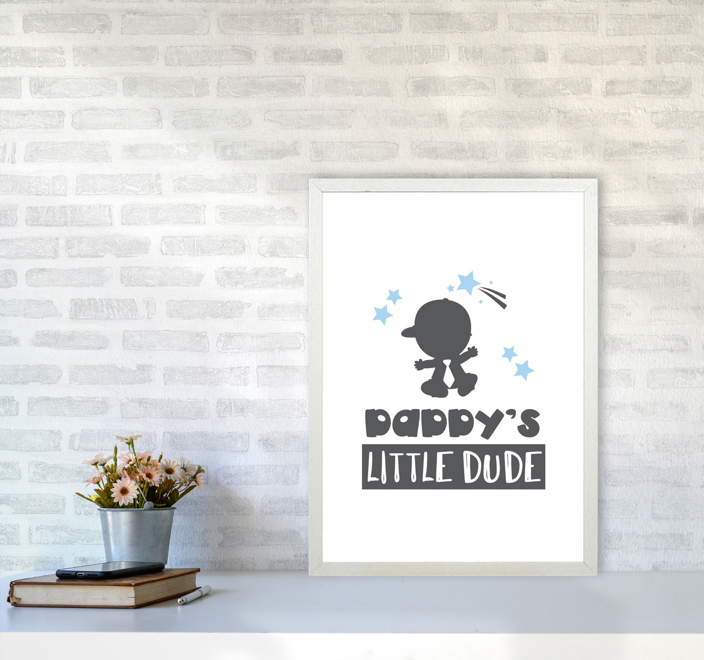 Daddy's Little Dude Framed Nursey Wall Art Print A2 Oak Frame