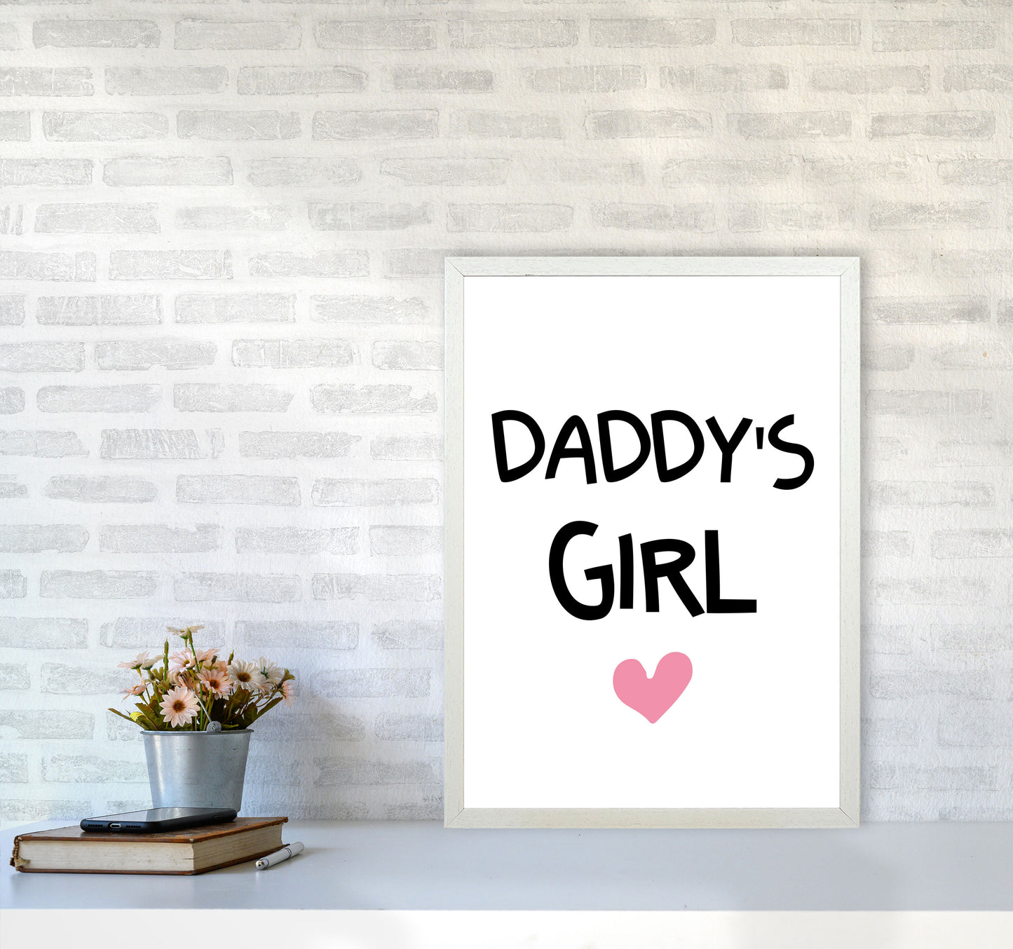 Daddy's Girl Pink Framed Nursey Wall Art Print A2 Oak Frame