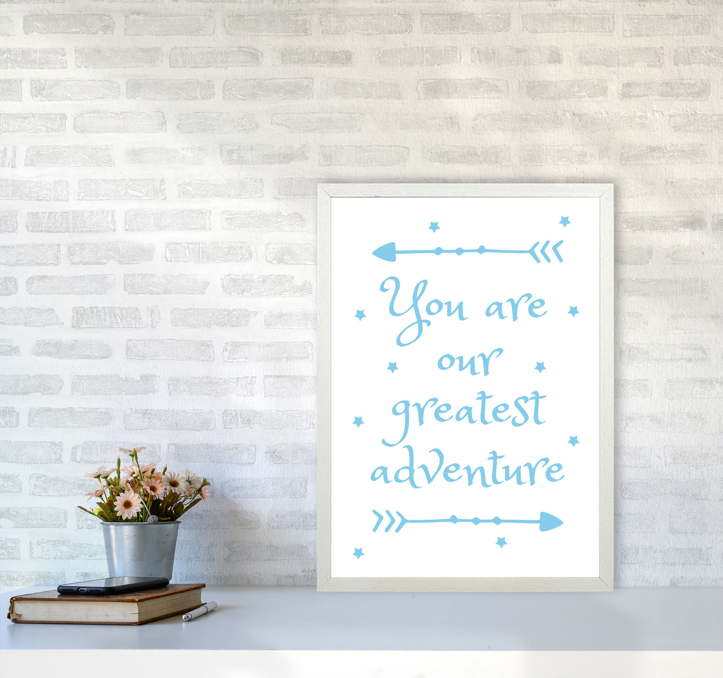 You Are Our Greatest Adventure Blue Modern Print A2 Oak Frame