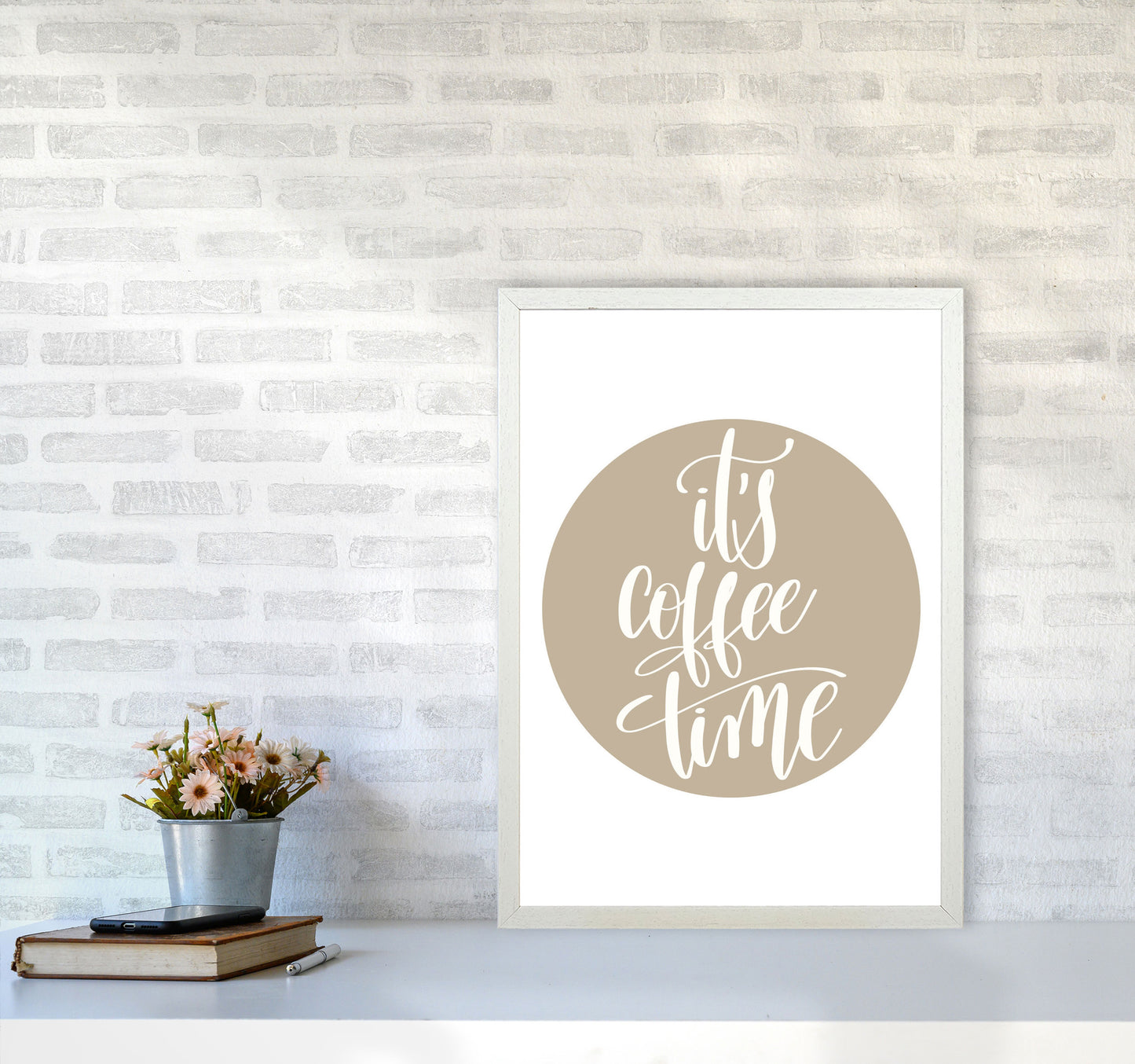 It's Coffee Time Framed Typography Wall Art Print A2 Oak Frame