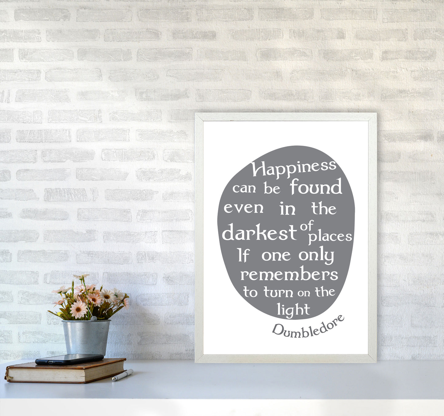 Happiness, Dumbledore Quote Framed Typography Wall Art Print A2 Oak Frame