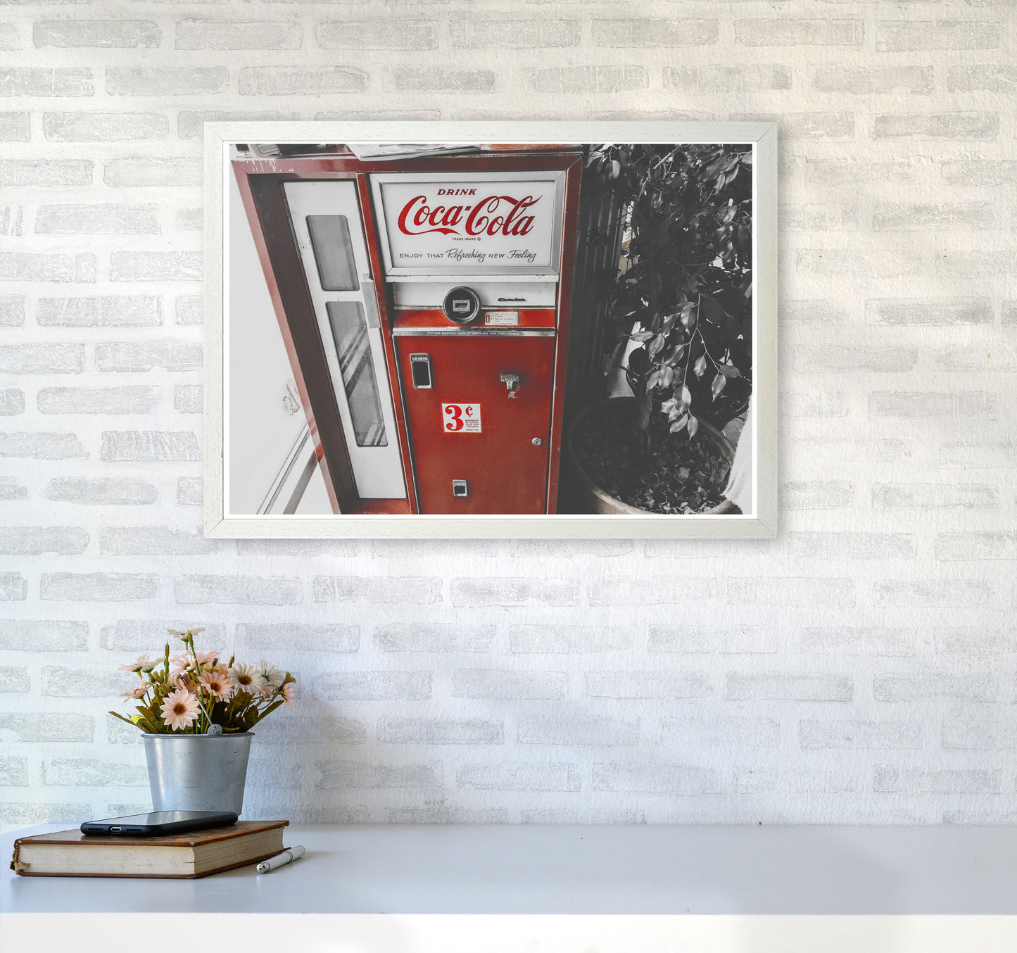 Coca Cola Vending Machine Modern Print A2 Oak Frame