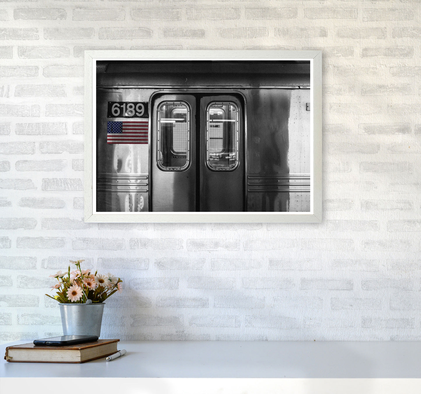 Vintage USA Subway Modern Print A2 Oak Frame