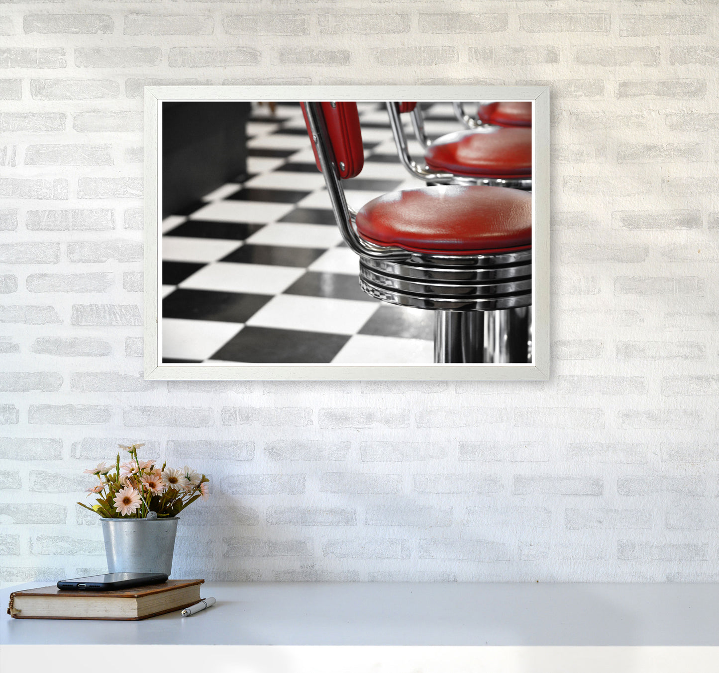 Vintage American Diner Modern Print A2 Oak Frame