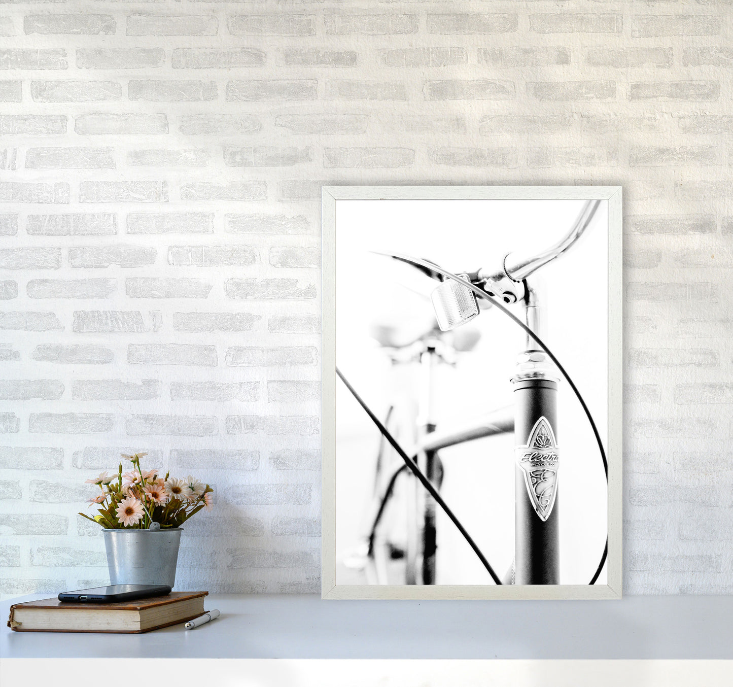 Retro Bike Frame Modern Print A2 Oak Frame