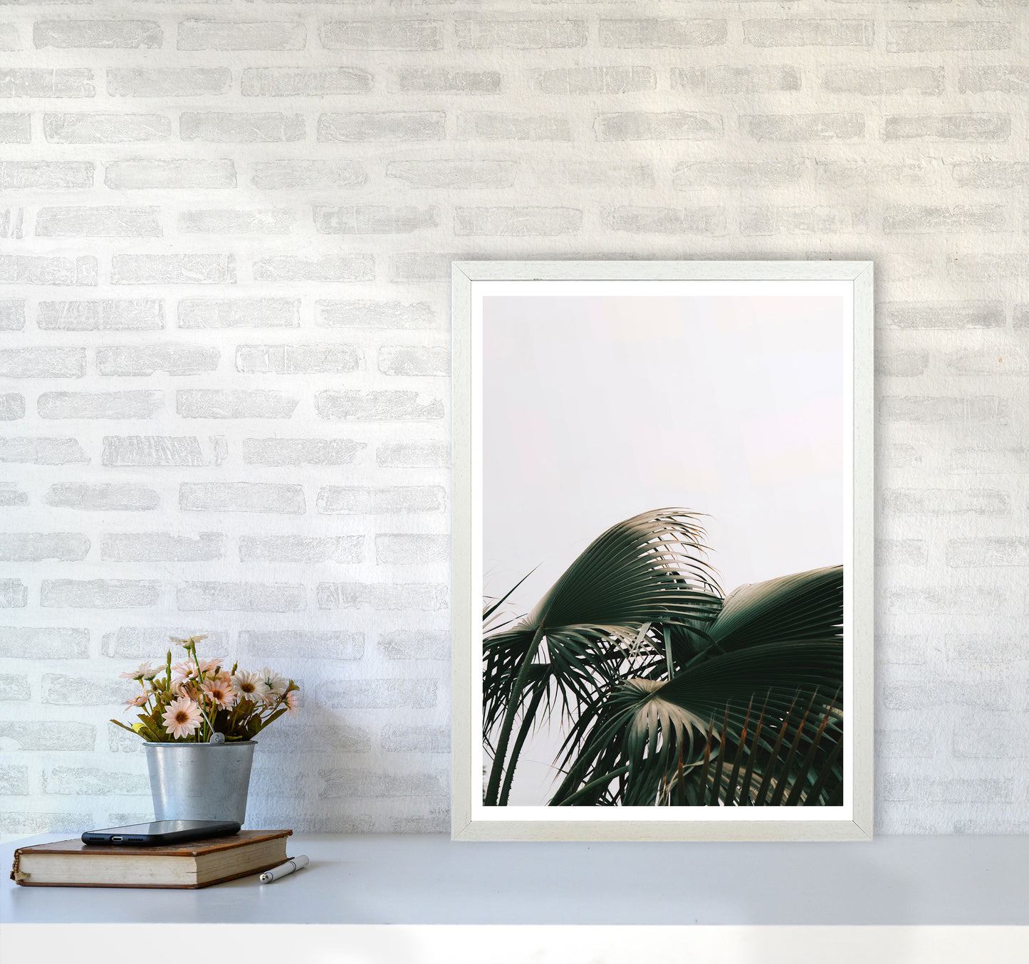 Bushy Palm Leaves Modern Print, Framed Botanical & Nature Art Print A2 Oak Frame