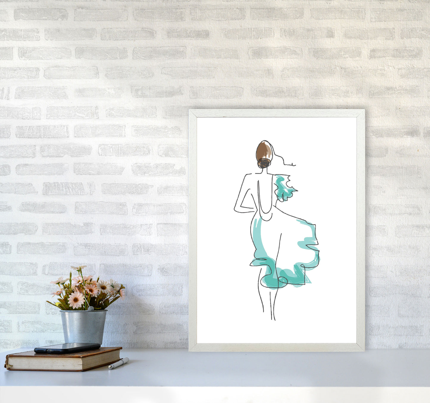 Fashion Line Drawing Modern Print A2 Oak Frame