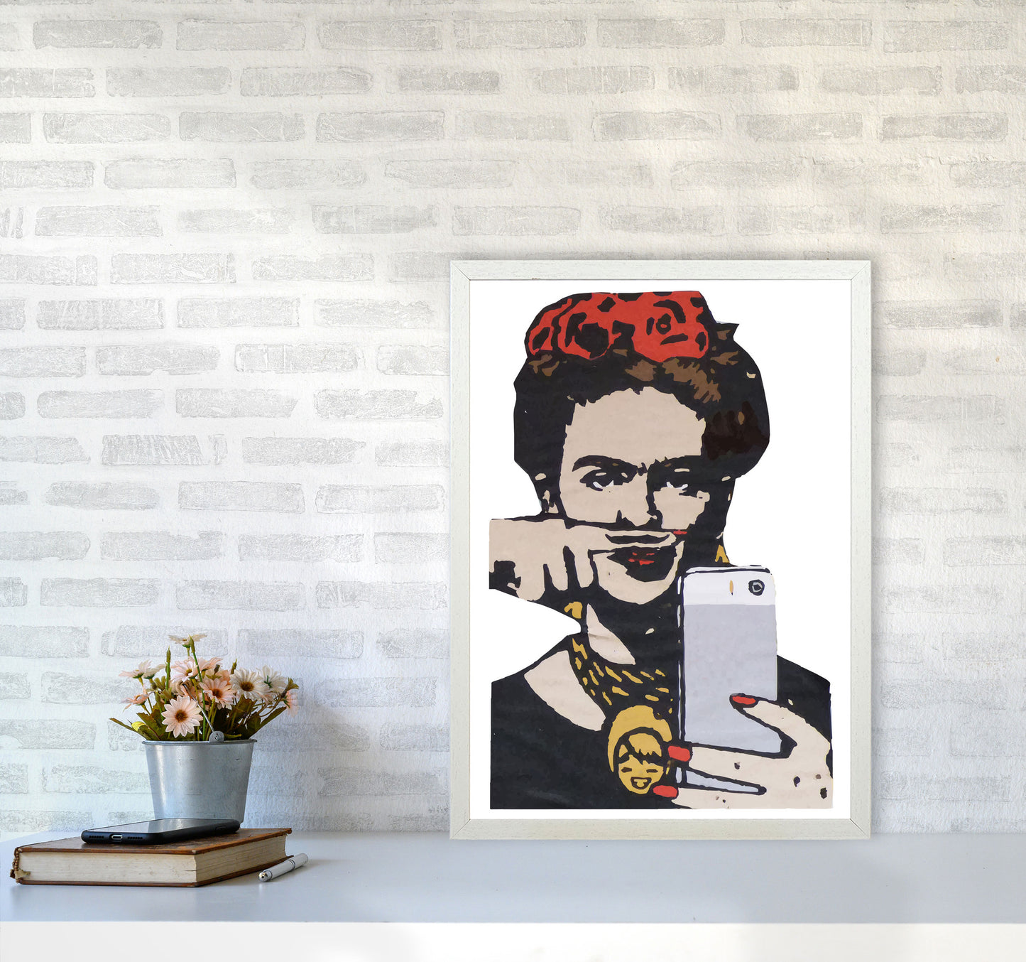 Urban Frida Kahlo Modern Print A2 Oak Frame