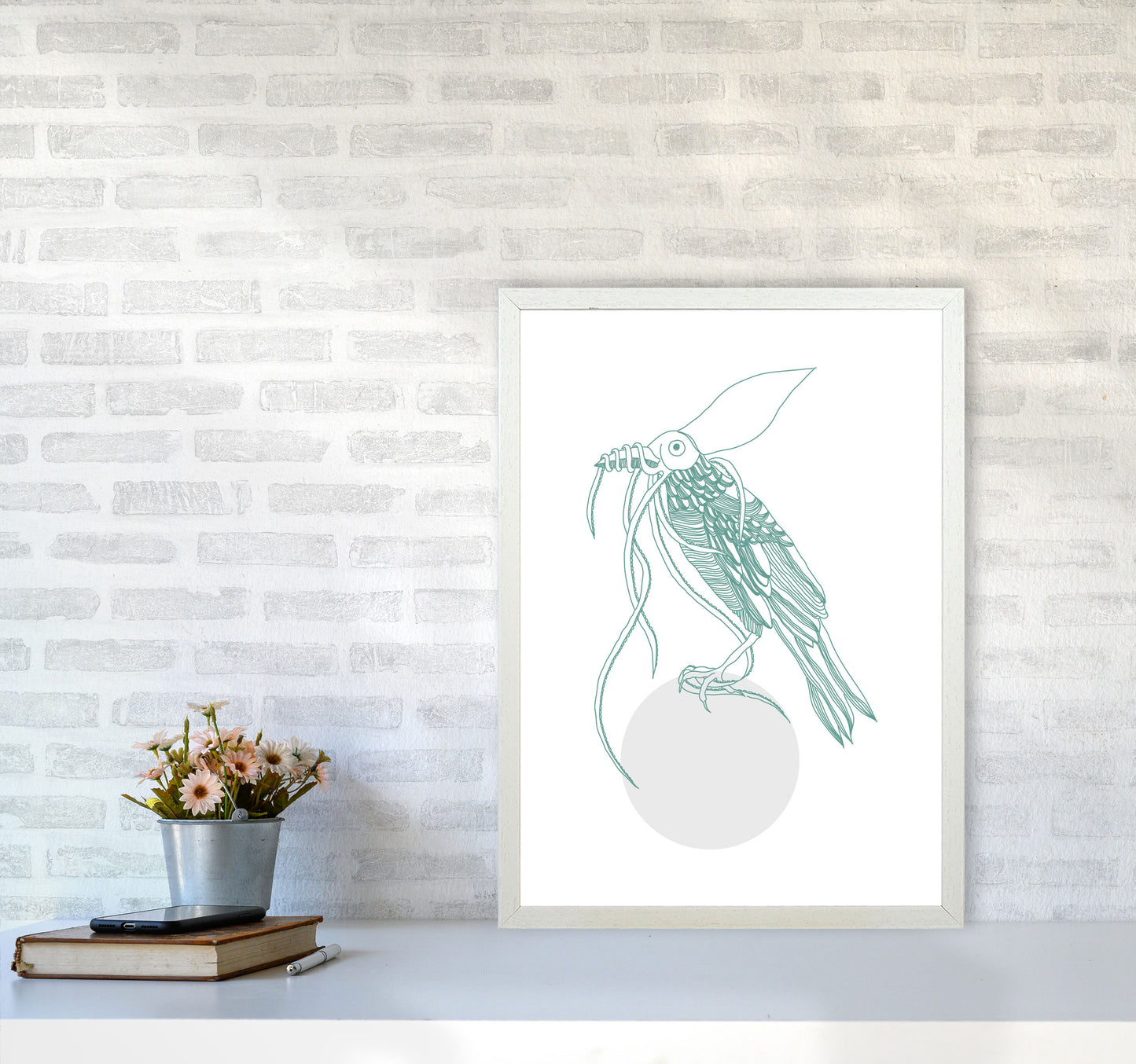 Marine Animals Bird Modern Print Animal Art Print A2 Oak Frame