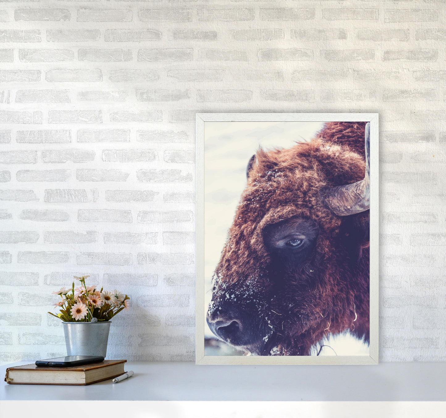 Bull Modern Print Animal Art Print A2 Oak Frame