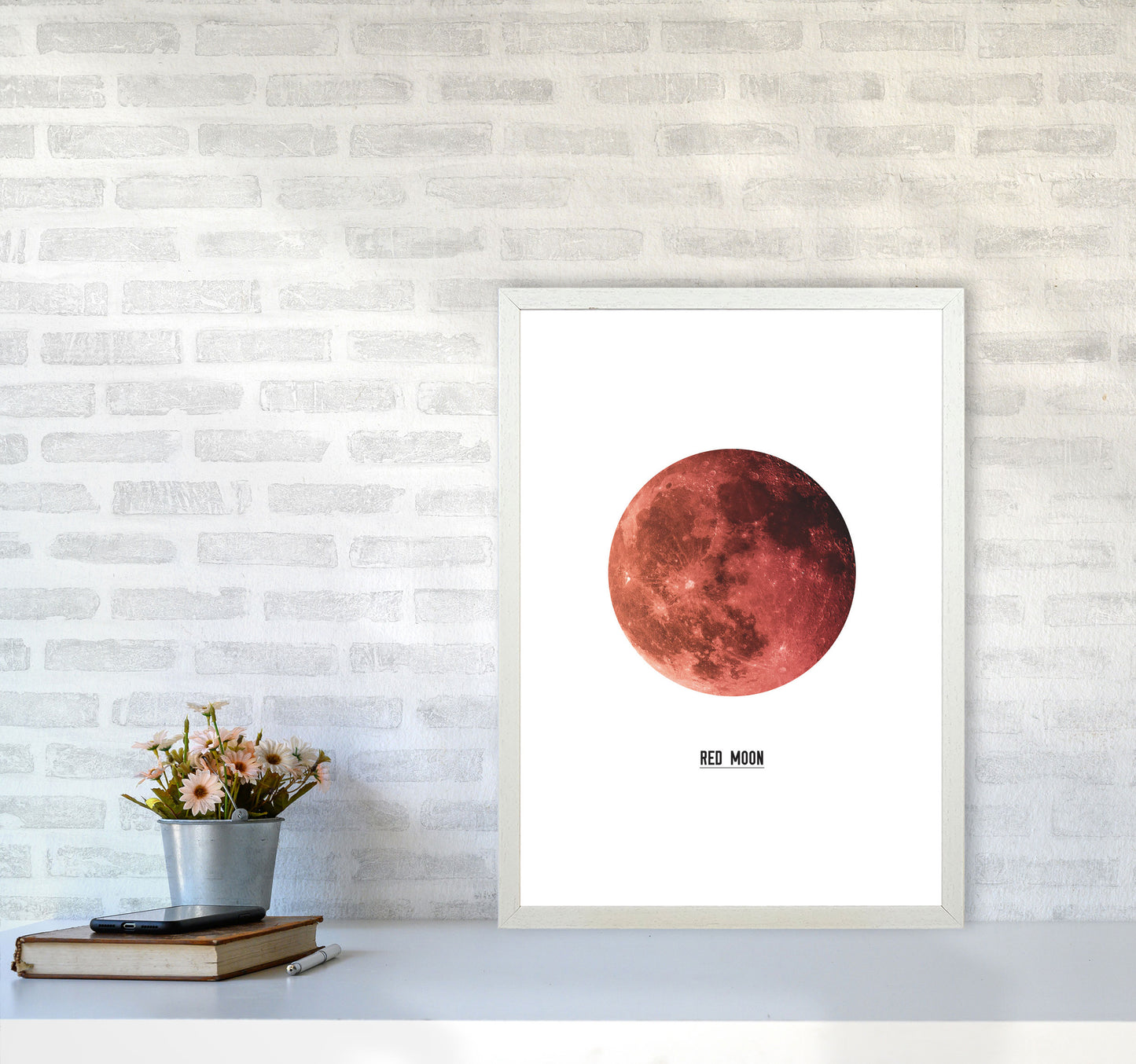 Red Moon Modern Print A2 Oak Frame
