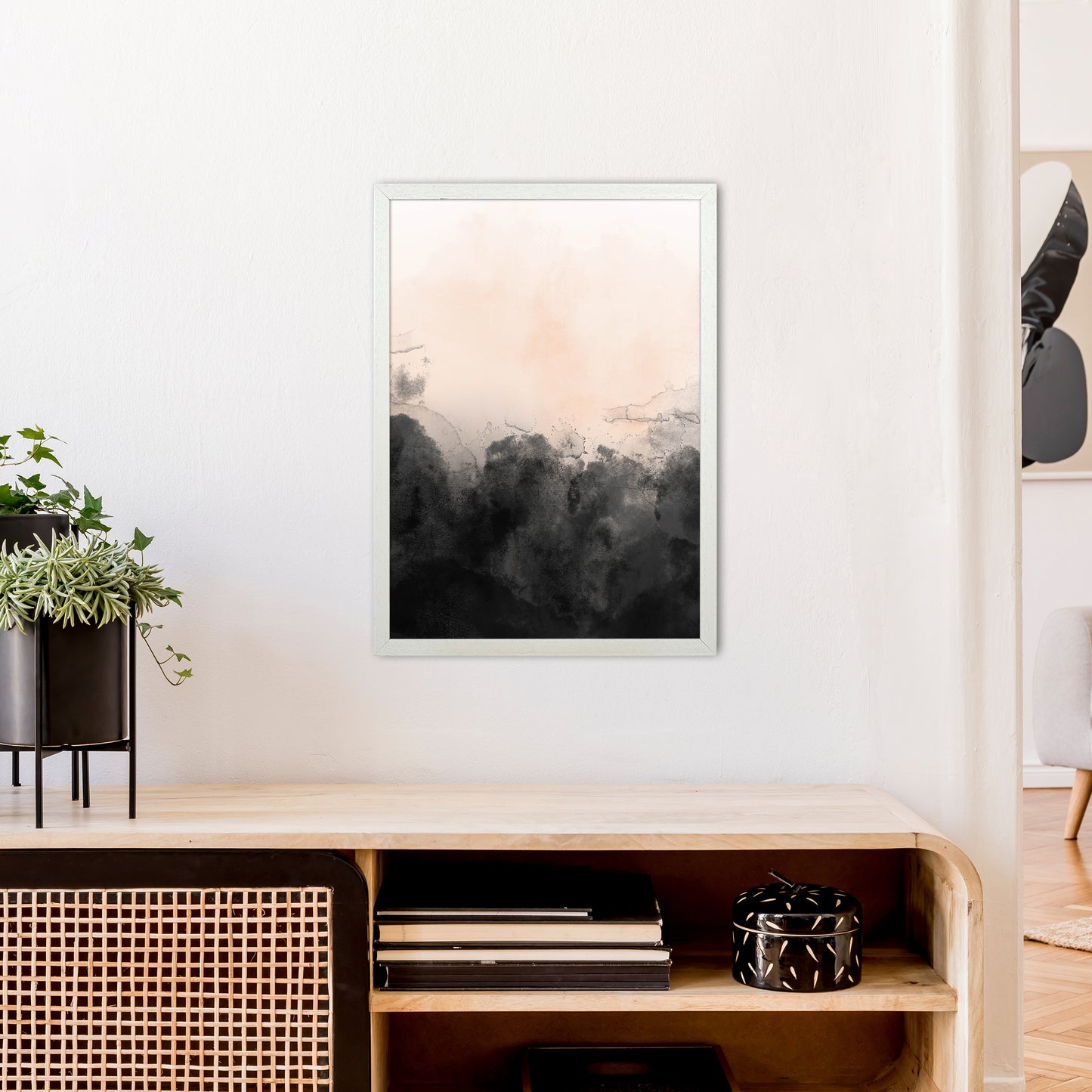 Nude And Black Watercolour 3 Art Print by Pixy Paper A2 Oak Frame
