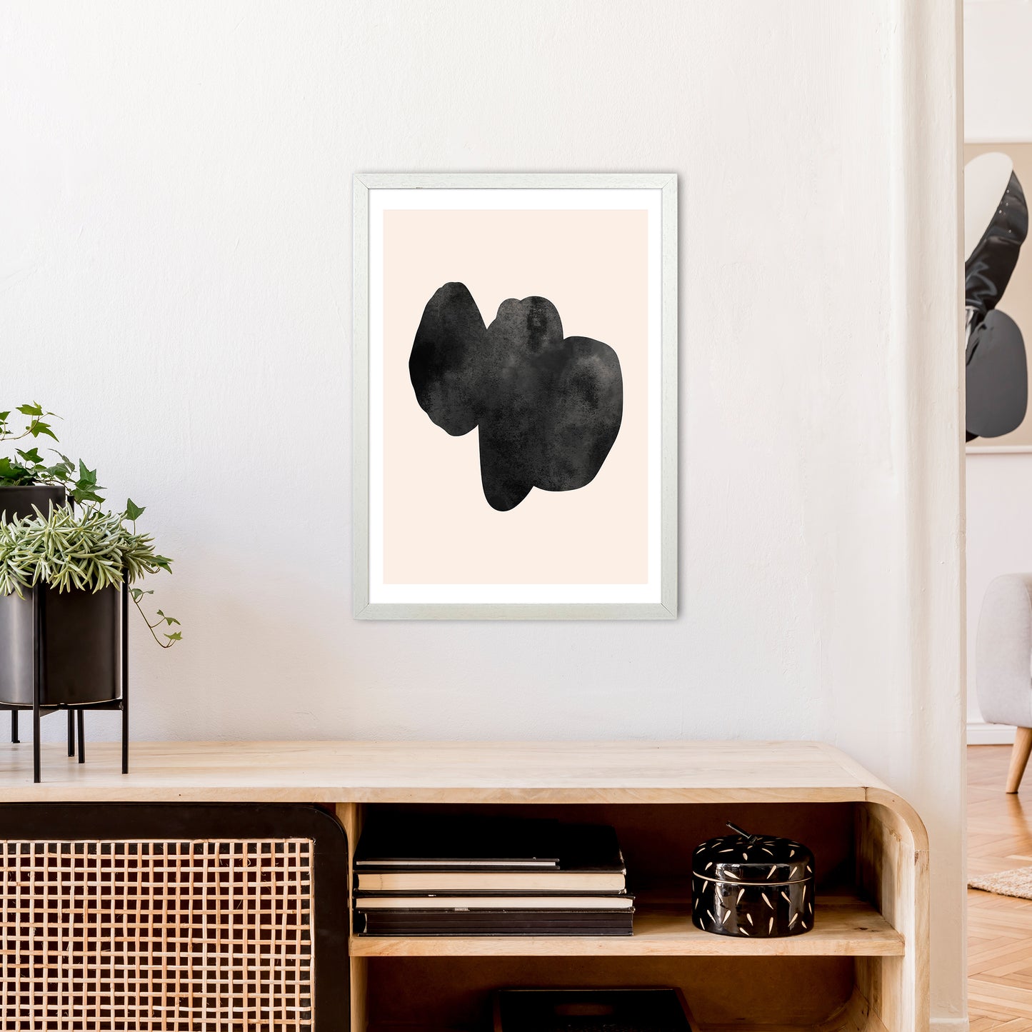Nude And Black Watercolour 6 Art Print by Pixy Paper A2 Oak Frame