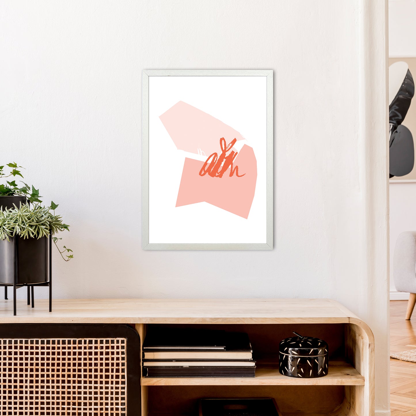 Pink And Coral Palette Shapes Art Print by Pixy Paper A2 Oak Frame