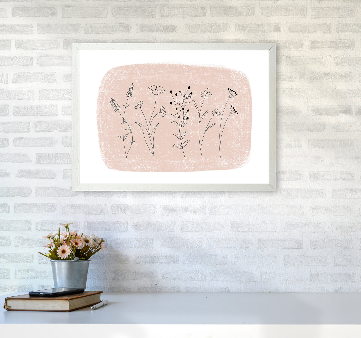 Dalia Chalk Landscape Floral Art Print by Pixy Paper A2 Oak Frame