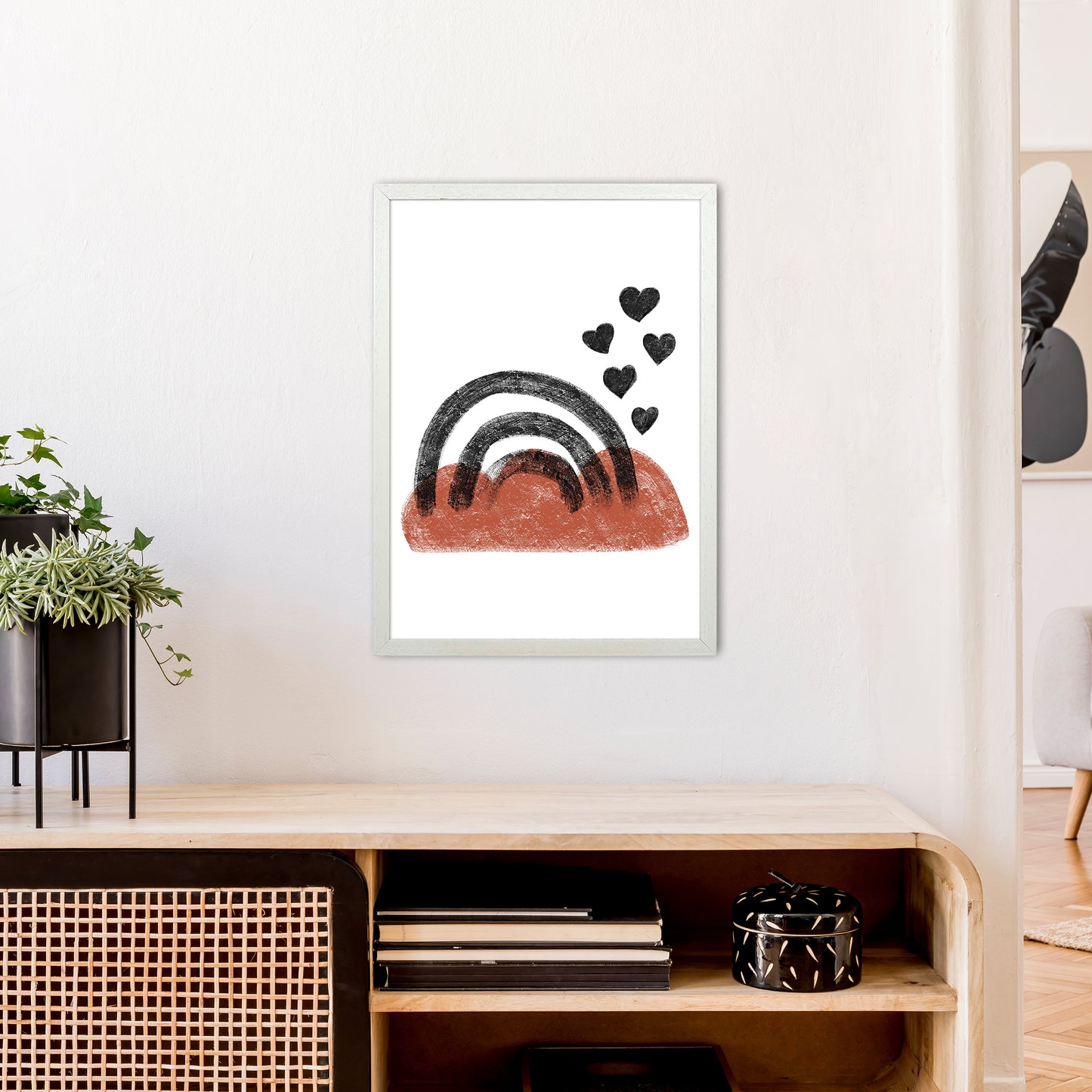 Dalia Chalk Black Rainbow Art Print by Pixy Paper A2 Oak Frame