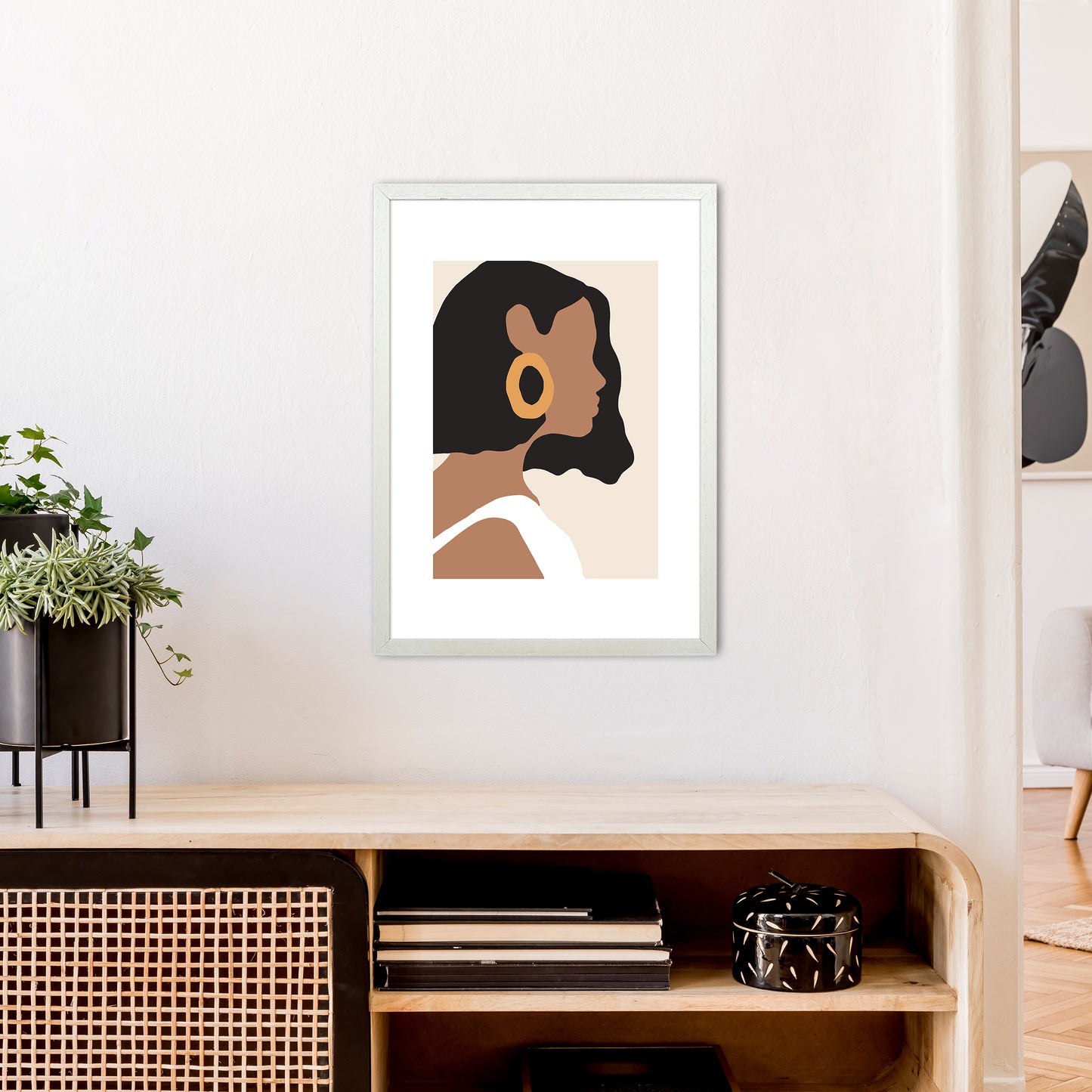 Mica Girl With Earring N6 Art Print by Pixy Paper A2 Oak Frame