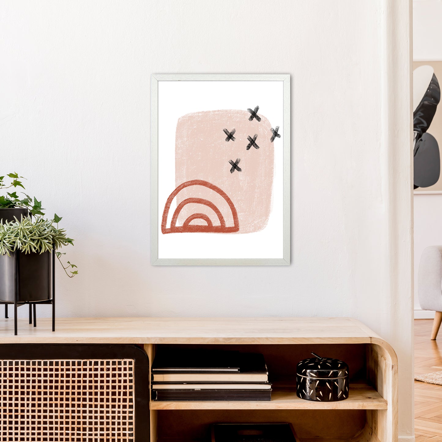 Dalia Chalk Red Rainbow Art Print by Pixy Paper A2 Oak Frame