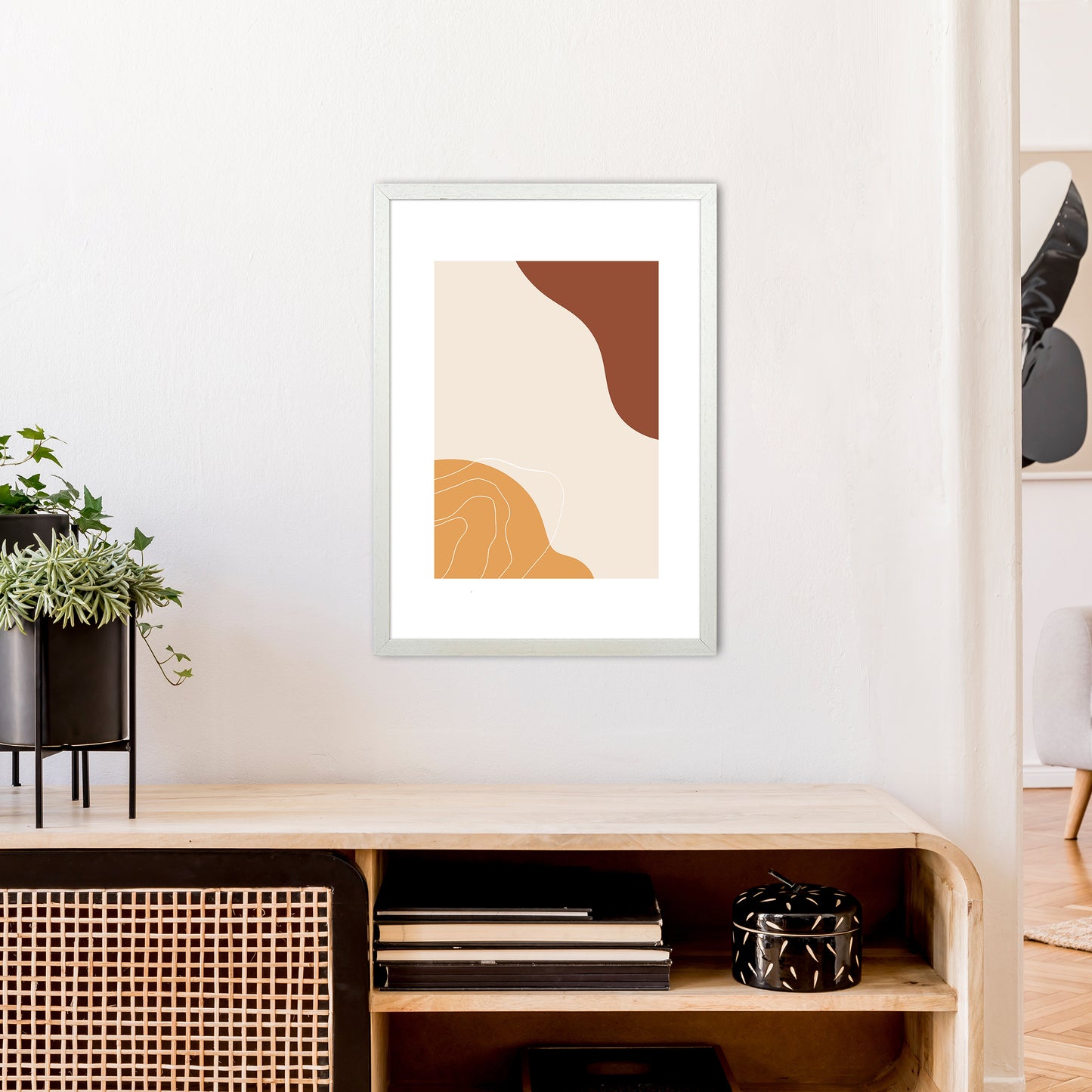 Mica Sand Abstract N27 Art Print by Pixy Paper A2 Oak Frame