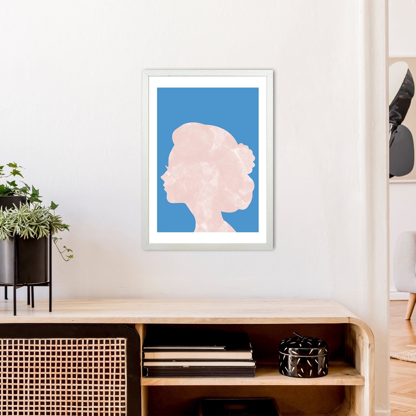 Marble Head Blue Art Print by Pixy Paper A2 Oak Frame