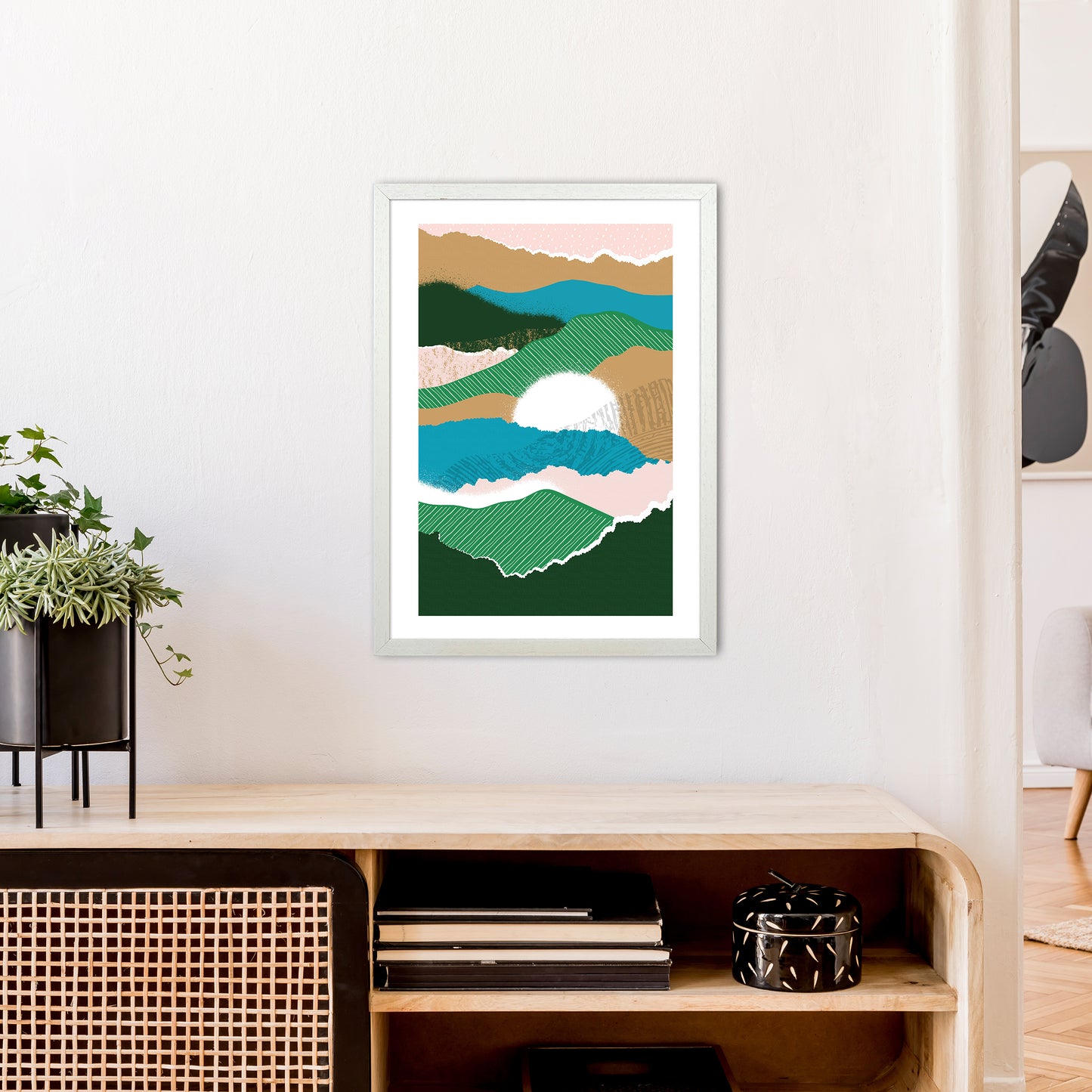 Sun Rising Jungle Abstract Art Print by Pixy Paper A2 Oak Frame