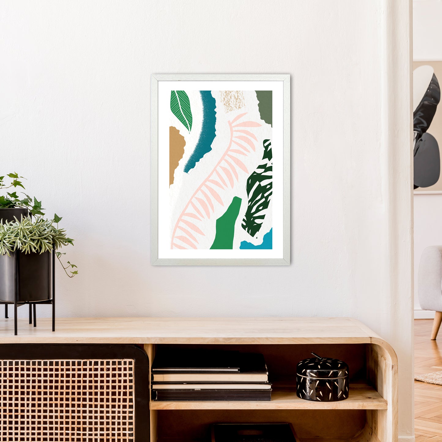 Pink Leaf Jungle Abstract Art Print by Pixy Paper A2 Oak Frame