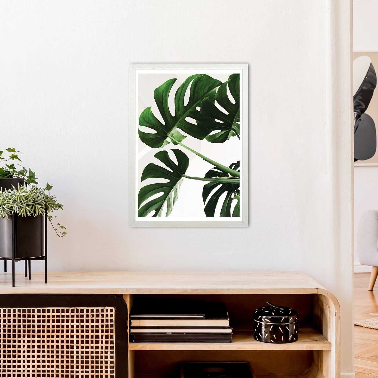 Monstera Leaf Art Print by Pixy Paper A2 Oak Frame
