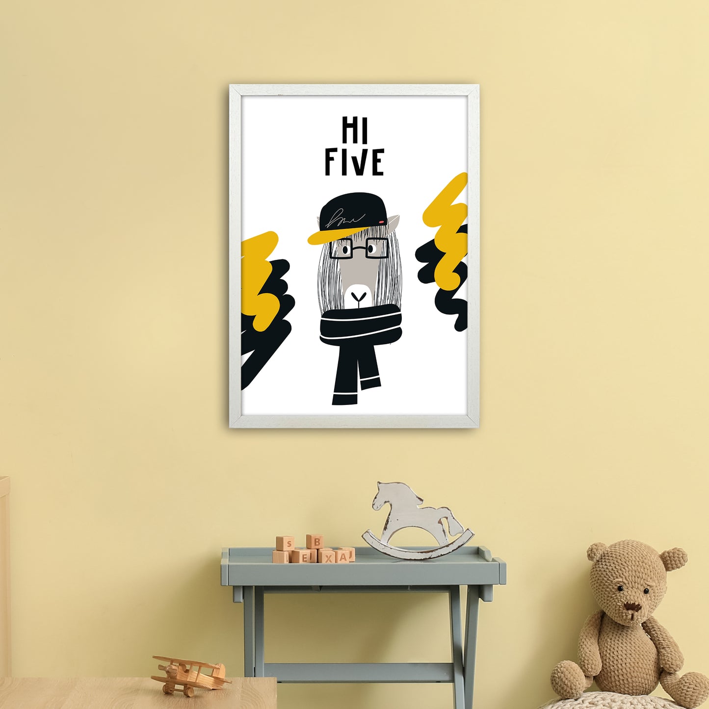 Hi Five Pop Art Print by Pixy Paper A2 Oak Frame
