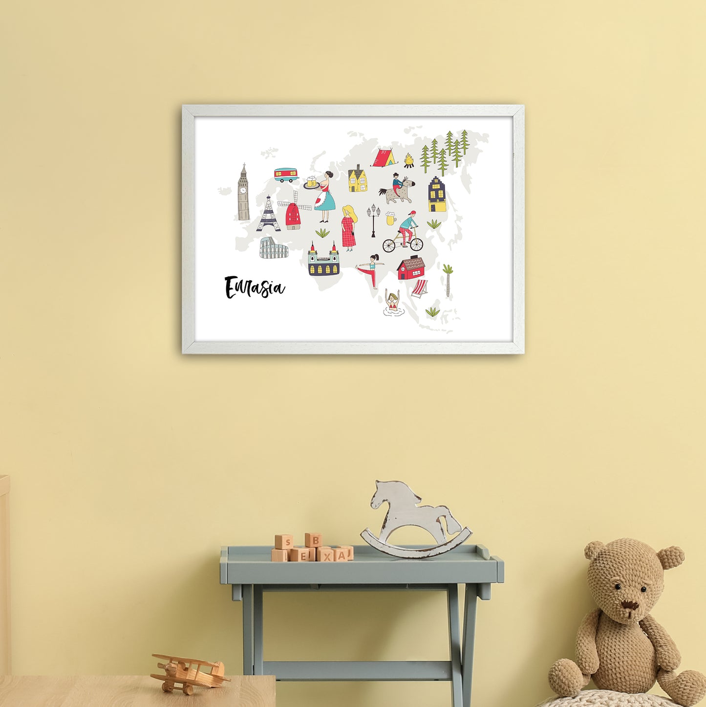 Eurasia Map Art Print by Pixy Paper A2 Oak Frame
