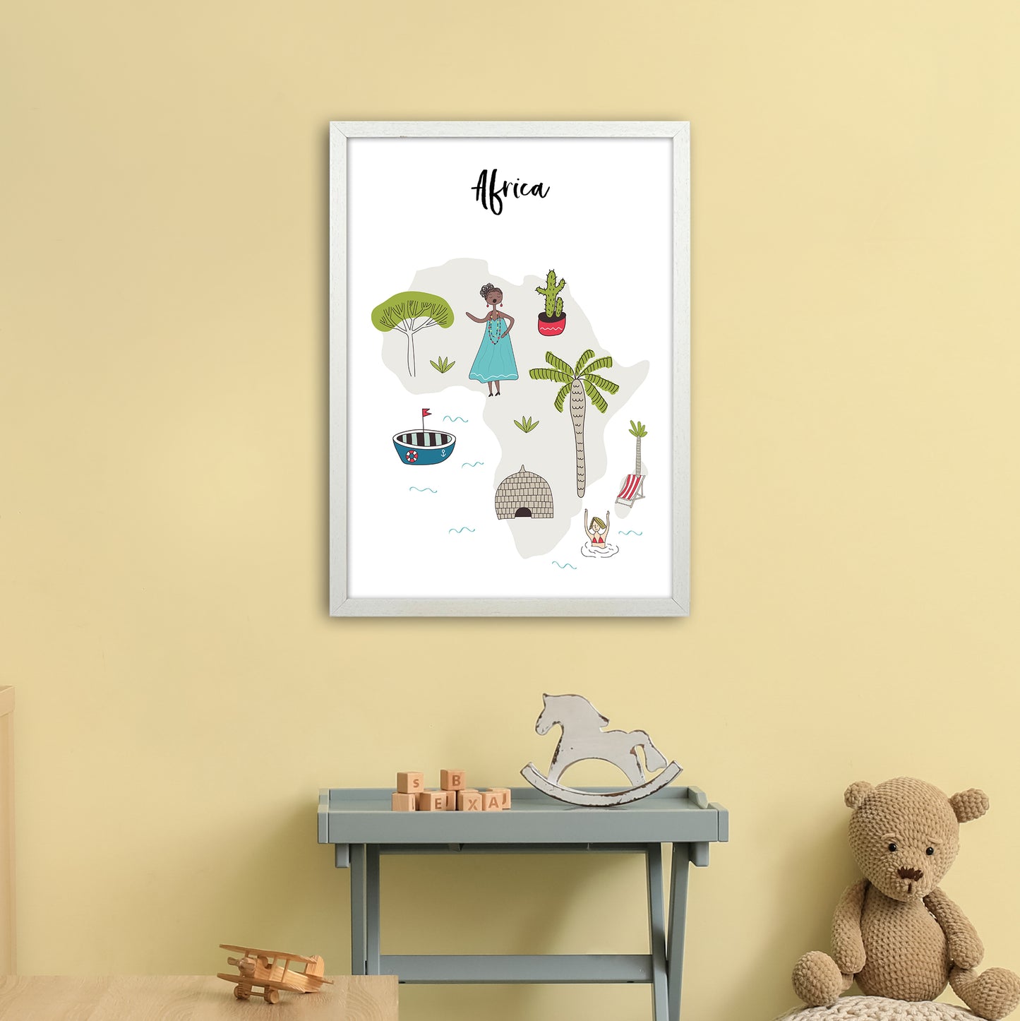 Africa Map Art Print by Pixy Paper A2 Oak Frame