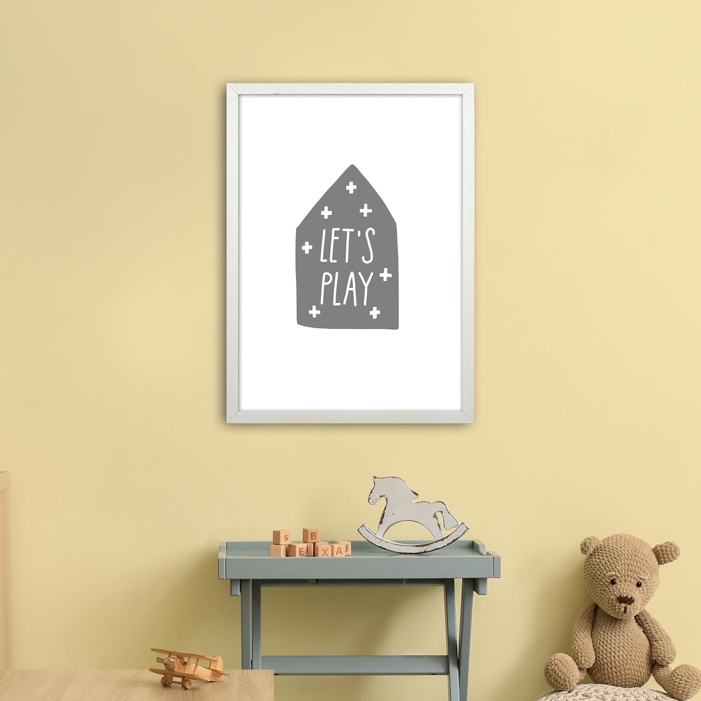 Let'S Play House Grey Super Scandi Art Print by Pixy Paper A2 Oak Frame