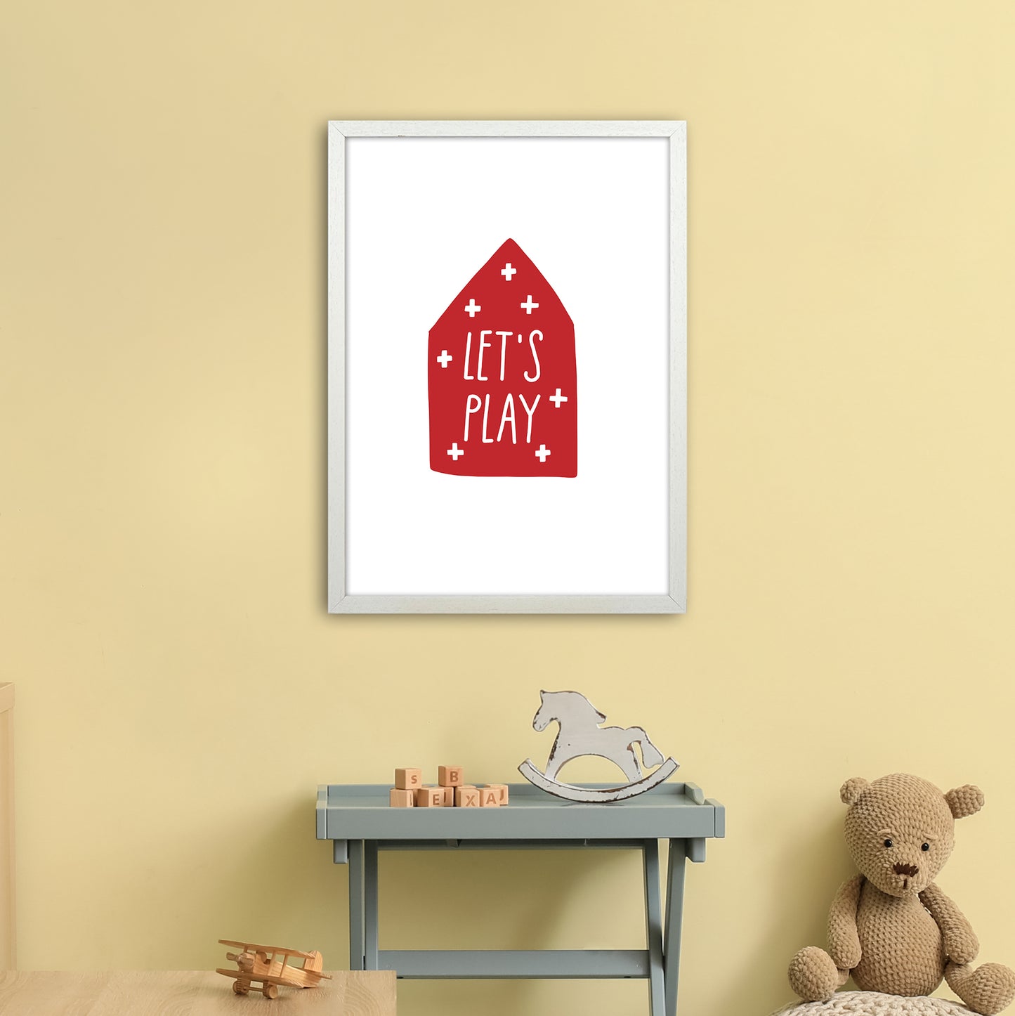 Let'S Play House Red Super Scandi Art Print by Pixy Paper A2 Oak Frame
