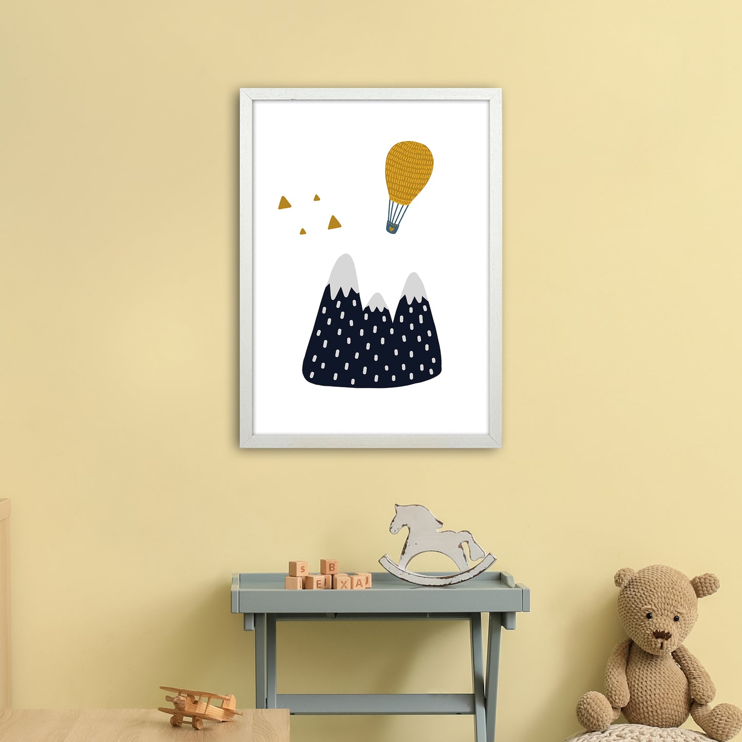 Little Explorer Hot Air Balloon Art Print by Pixy Paper A2 Oak Frame