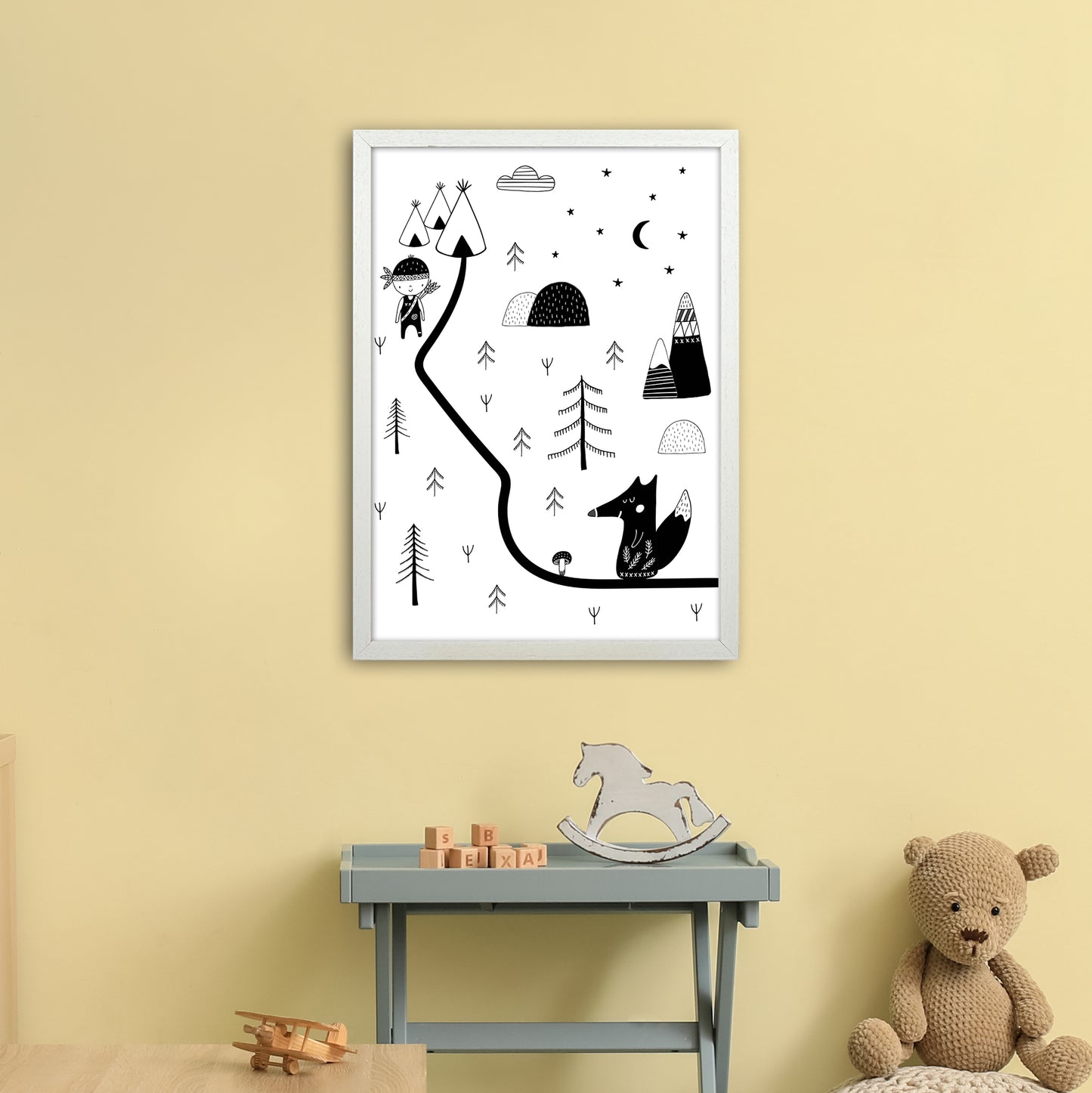 Little Explorer Winding Road Art Print by Pixy Paper A2 Oak Frame