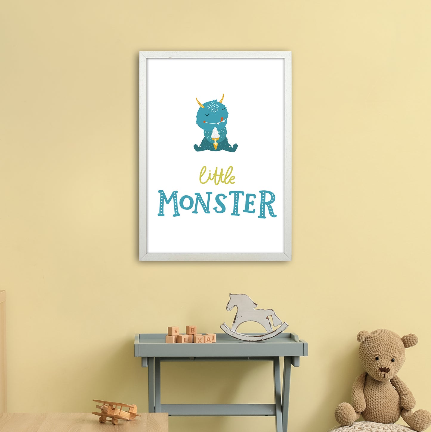 Little Monsters Ice Cream Art Print by Pixy Paper A2 Oak Frame