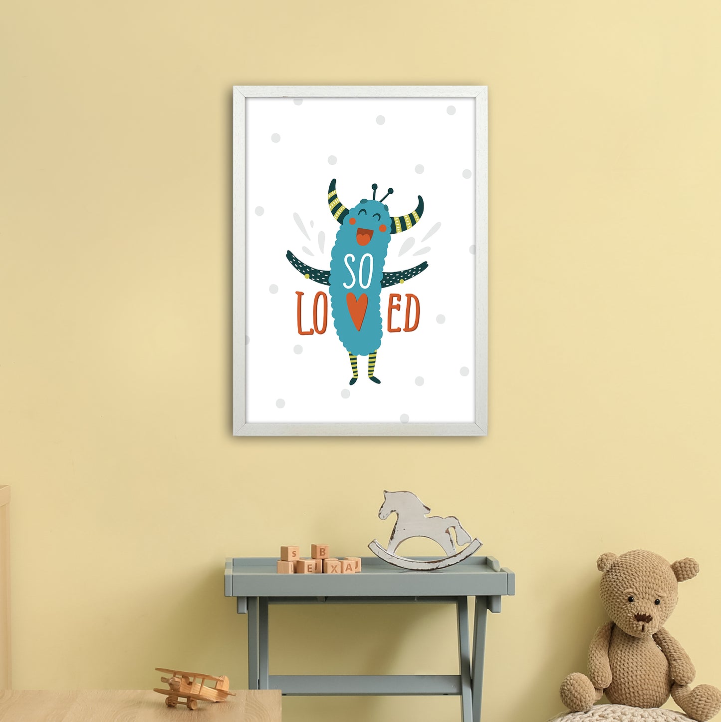 Little Monsters So Loved Art Print by Pixy Paper A2 Oak Frame