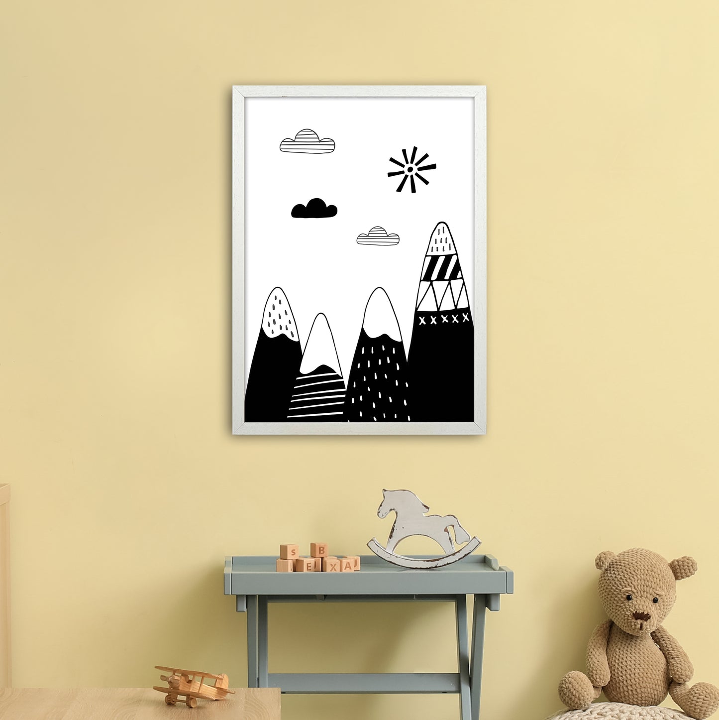 Scandinavian Mountains Art Print by Pixy Paper A2 Oak Frame