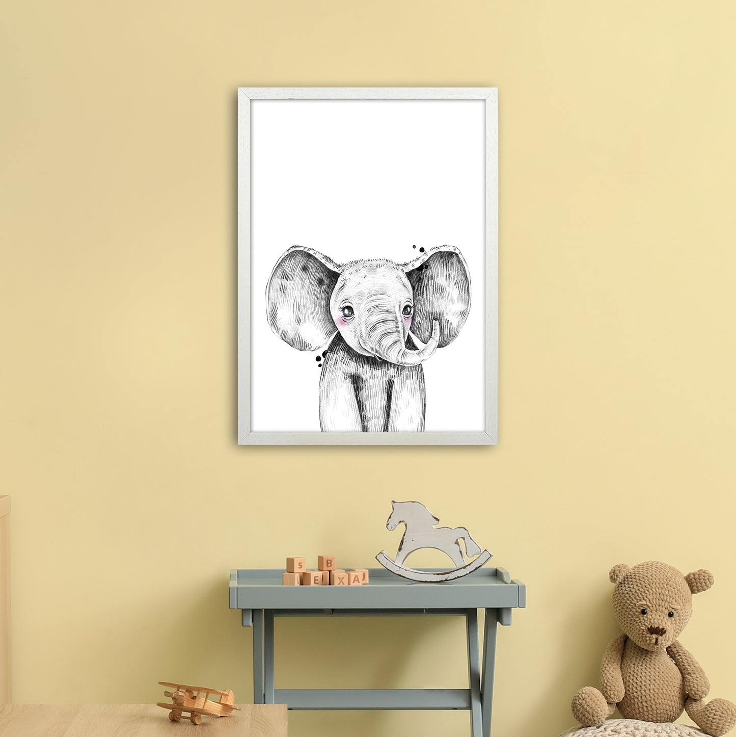Safari Babies Elephant Art Print by Pixy Paper A2 Oak Frame