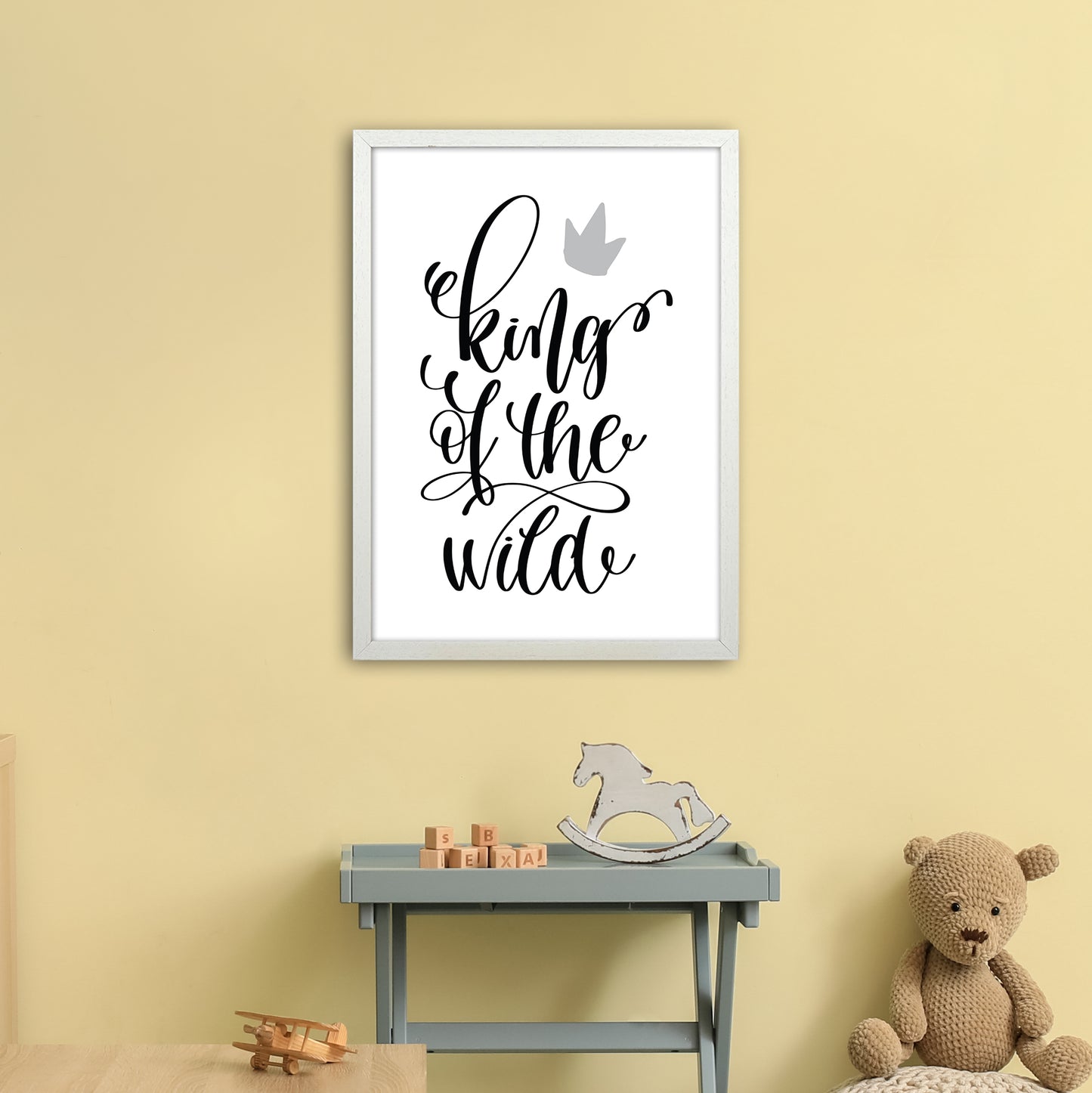 King Of The Wild Black Art Print by Pixy Paper A2 Oak Frame