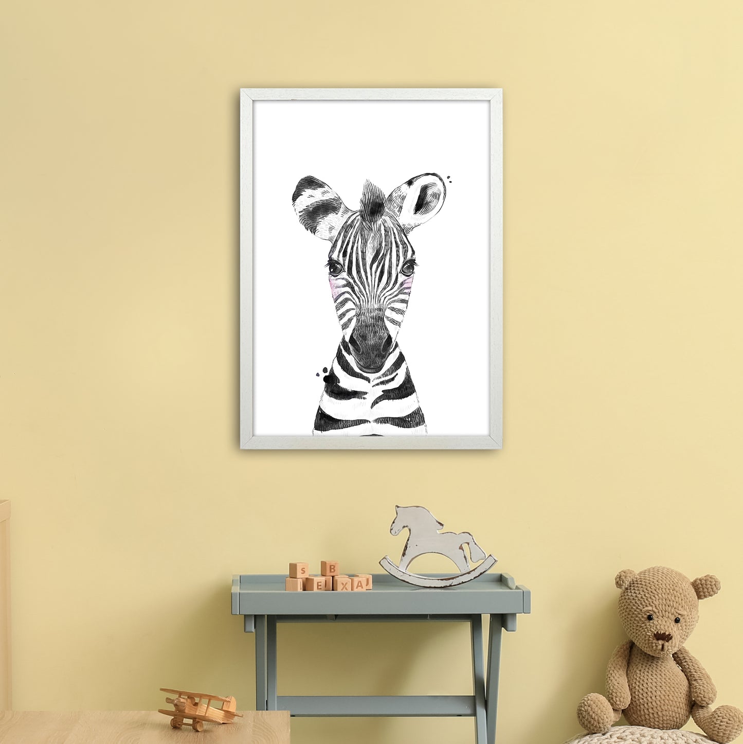Safari Babies Zebra Art Print by Pixy Paper A2 Oak Frame