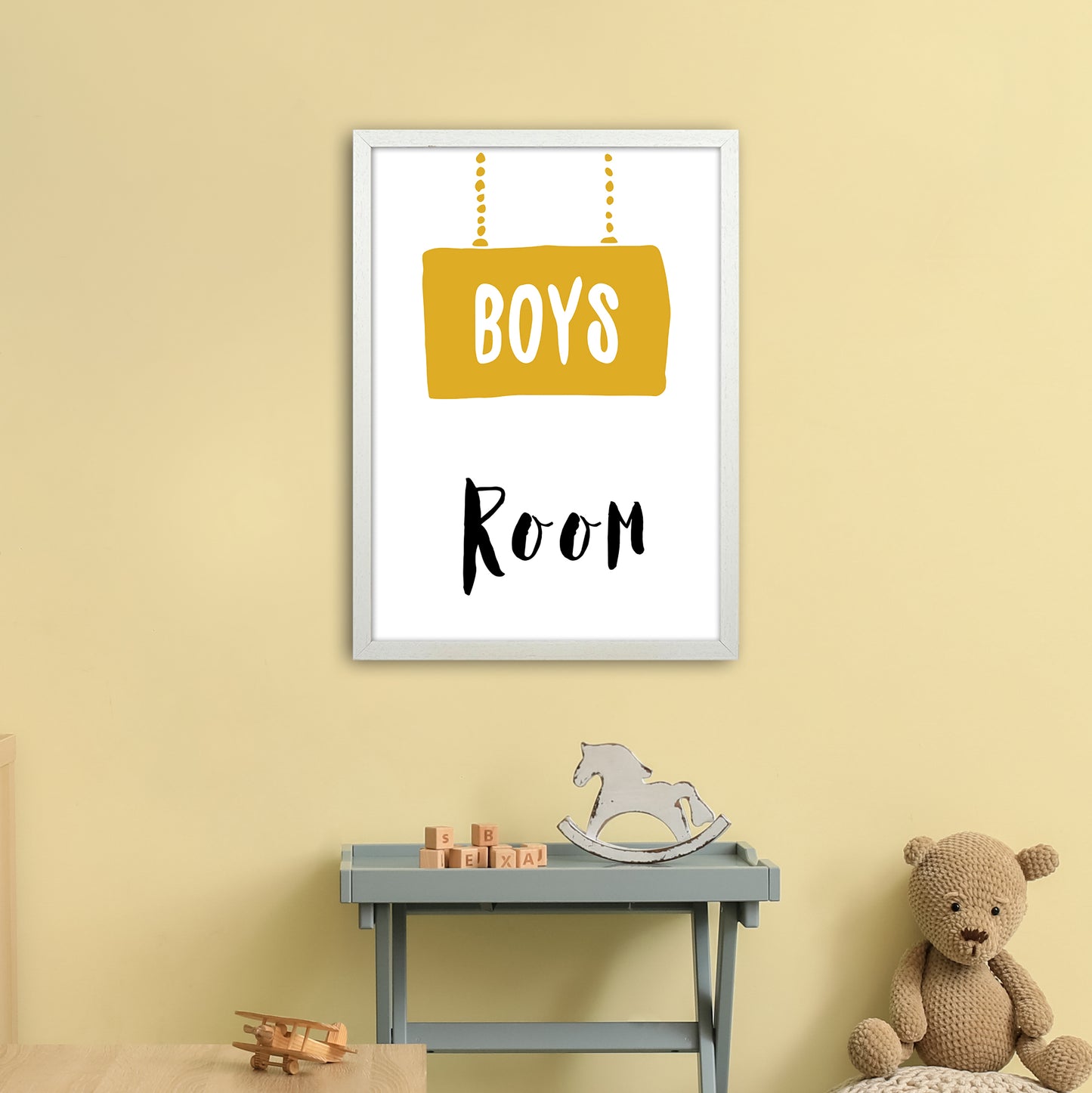 Boys Room Mustard Art Print by Pixy Paper A2 Oak Frame