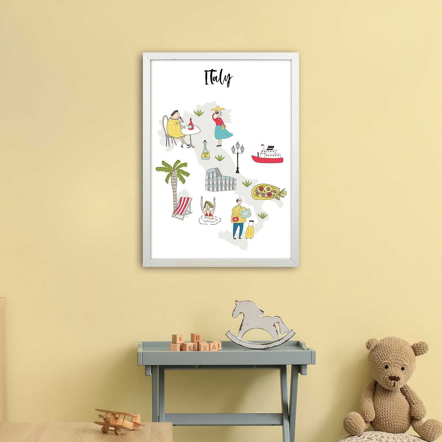 Italy Map Art Print by Pixy Paper A2 Oak Frame