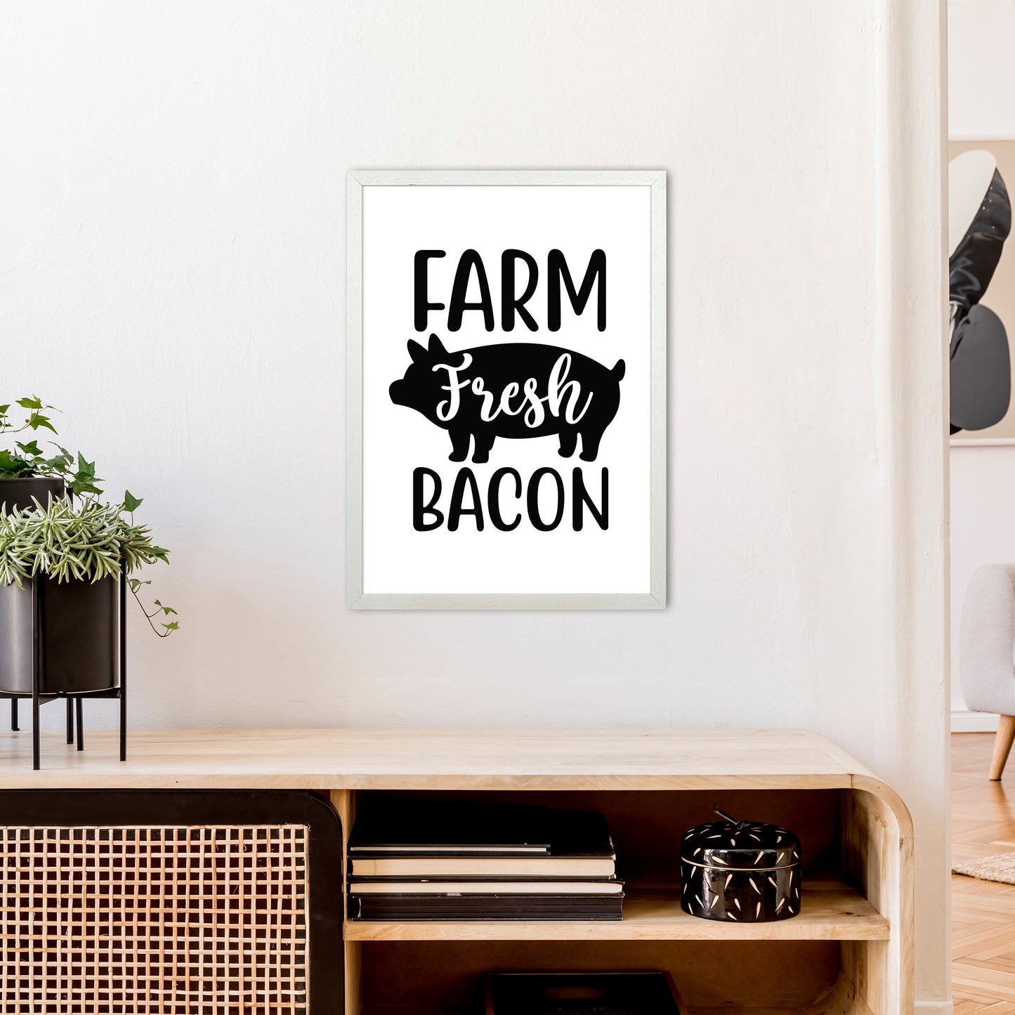 Farm Fresh Bacon Art Print by Pixy Paper A2 Oak Frame