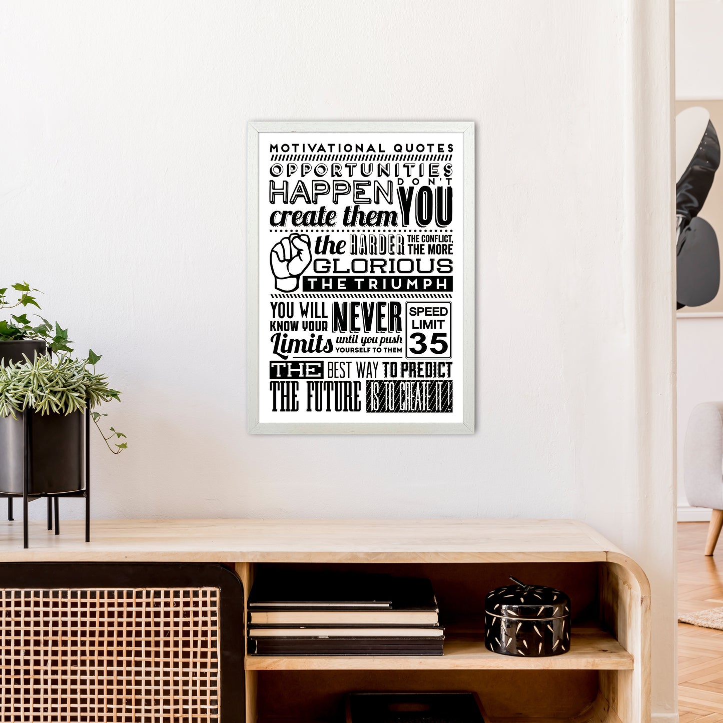 Opportunities Happen Vintage Art Print by Pixy Paper A2 Oak Frame