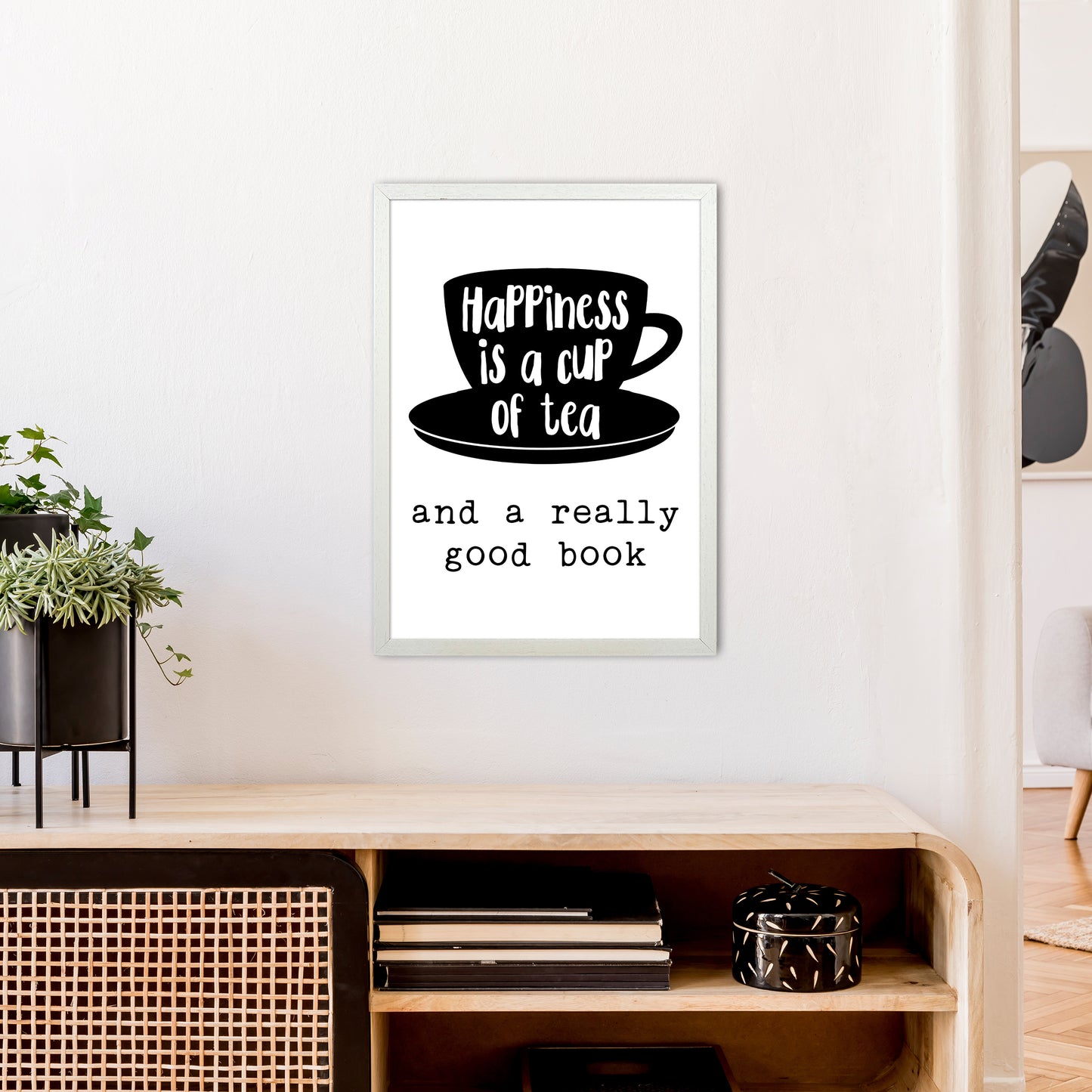 Happiness Is A Cup Of Tea Art Print by Pixy Paper A2 Oak Frame
