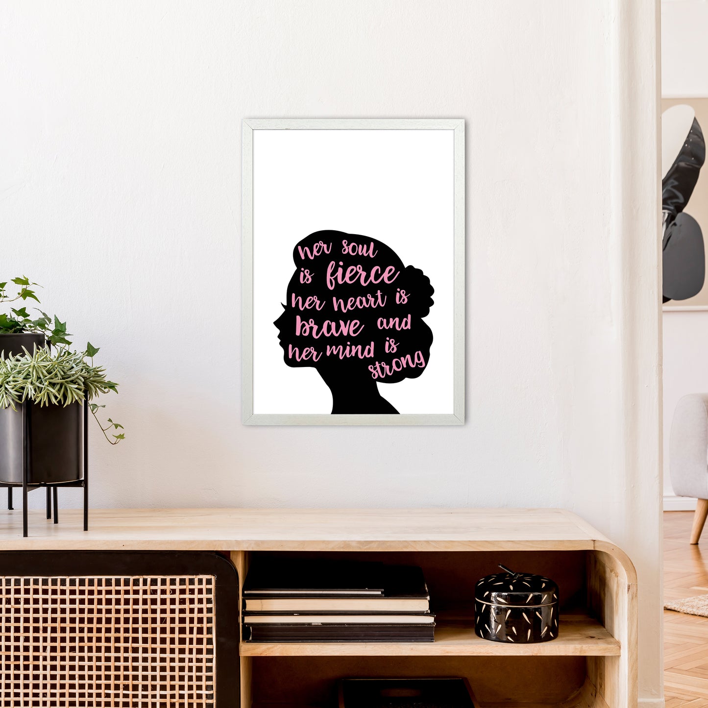 Her Soul Is Fierce Pink Art Print by Pixy Paper A2 Oak Frame