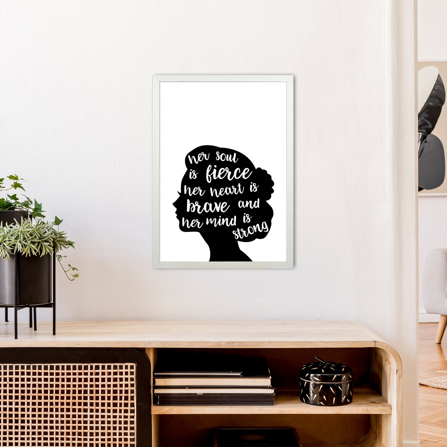 Her Soul Is Fierce White Art Print by Pixy Paper A2 Oak Frame