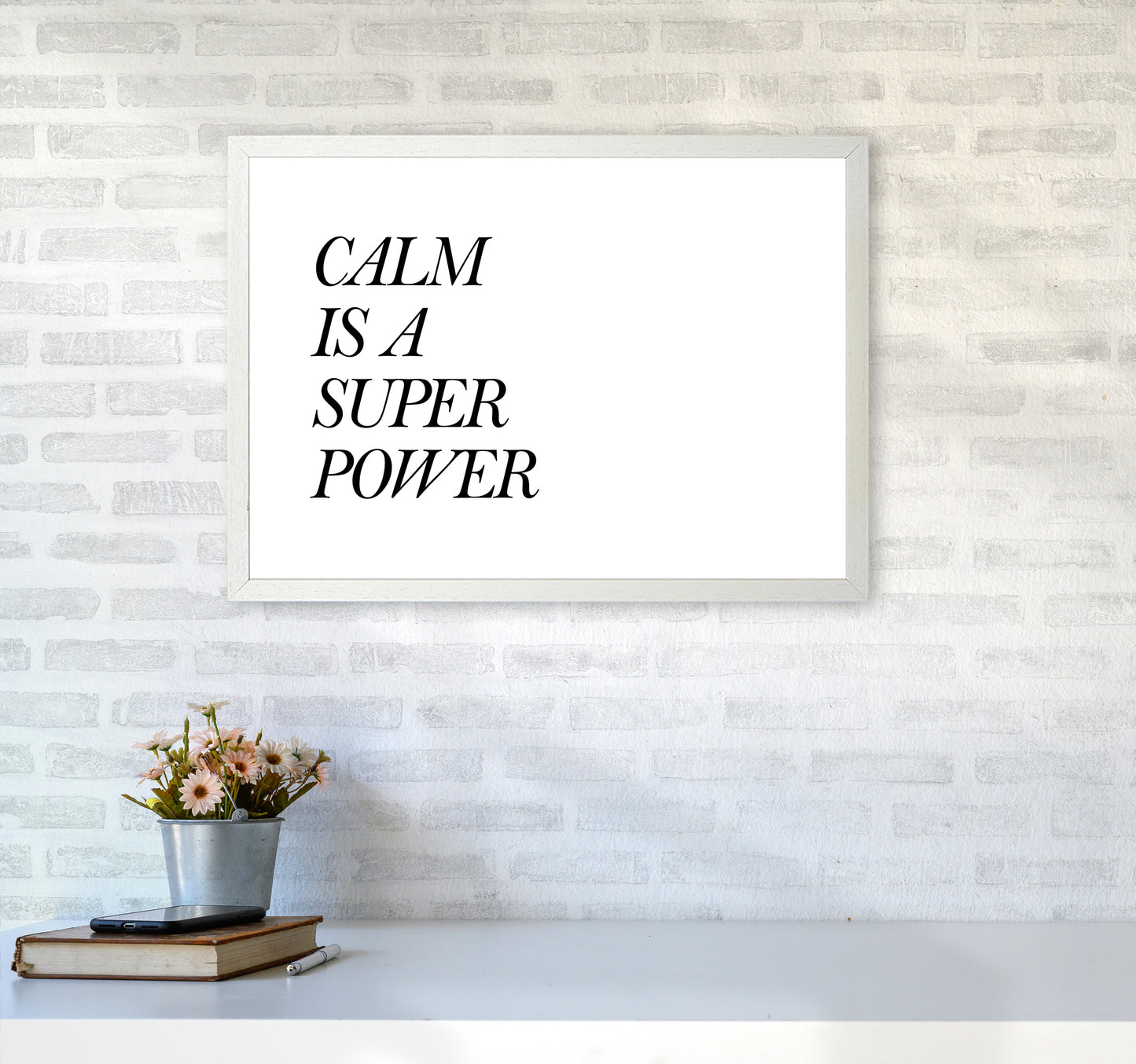 Calm Is A Super Power Art Print by Pixy Paper A2 Oak Frame