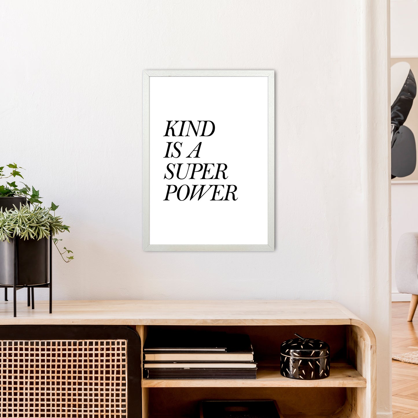 Kind Is A Super Power Art Print by Pixy Paper A2 Oak Frame