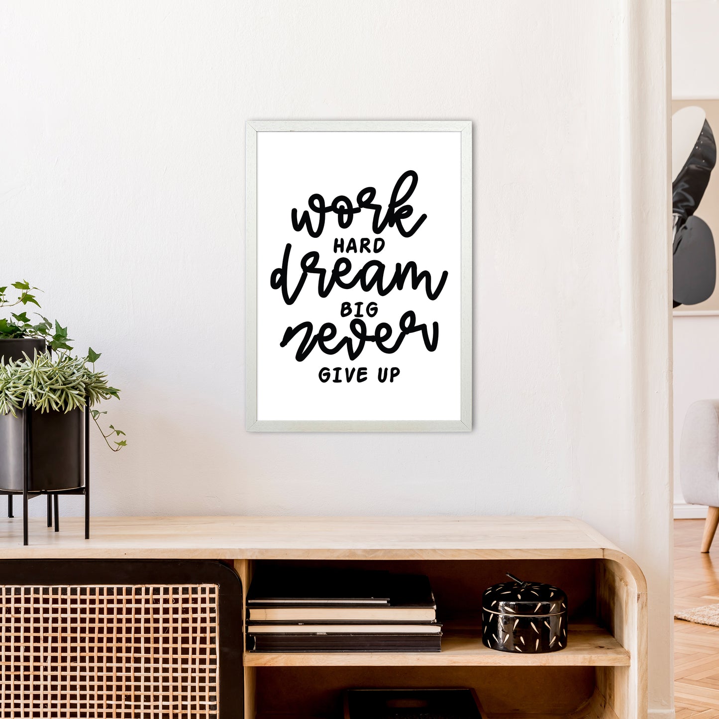 Work Hard Dream Big Art Print by Pixy Paper A2 Oak Frame